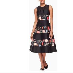 Kate Spade Mikado MIDI Dress Black Floral Cocktail Attire